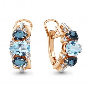 Серьги из золочёного серебра AQUAMARINE с топазом, фианитом и Лондон топазом А47083600А-пк фото