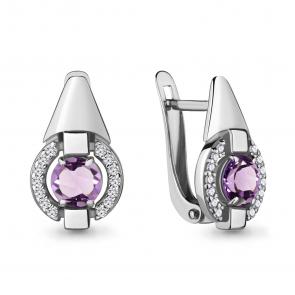Серебряные серьги AQUAMARINE с фианитом и аметистом А4714604А фото