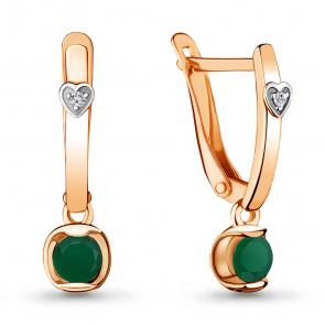 Серьги из золочёного серебра AQUAMARINE с фианитом и агатом А4715109А-п фото