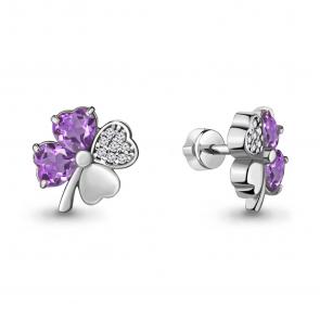 Серебряные серьги AQUAMARINE с фианитом и аметистом А4715604А фото