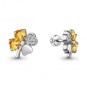 Серебряные серьги AQUAMARINE с фианитом и цитрином А4715606А фото