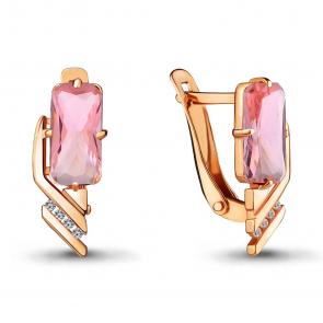 Серьги из золочёного серебра AQUAMARINE с фианитом и морганитом А4716090А-п фото