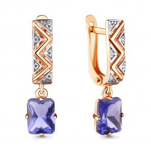 Серьги из золочёного серебра AQUAMARINE с фианитом и танзанитом А47161603А-пк фото
