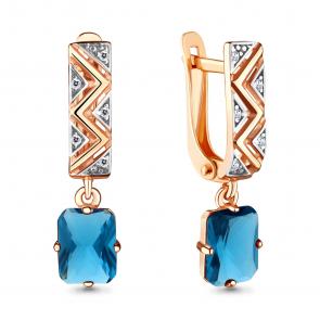 Серьги из золочёного серебра AQUAMARINE с фианитом и Лондон топазом А4716193А-пк фото