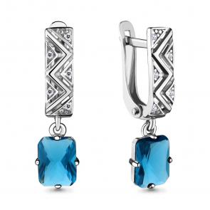 Серебряные серьги AQUAMARINE с фианитом и Лондон топазом А4716193А фото