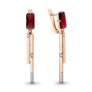 Серьги из золочёного серебра AQUAMARINE с фианитом и гранатом А4716385А-п фото