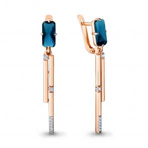 Серьги из золочёного серебра AQUAMARINE с фианитом и Лондон топазом А4716393А-п фото