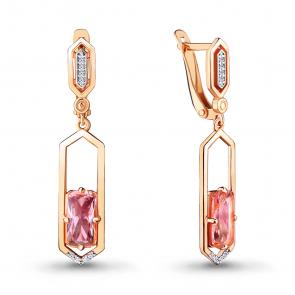 Серьги из золочёного серебра AQUAMARINE с фианитом и морганитом А4716490А-п фото