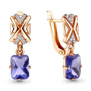 Серьги из золочёного серебра AQUAMARINE с фианитом и танзанитом А47165603А-п фото