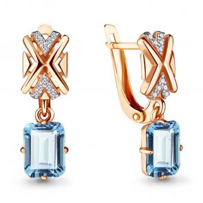 Серьги из золочёного серебра AQUAMARINE с фианитом и турмалином А4716588А-п фото