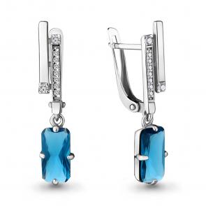 Серебряные серьги AQUAMARINE с фианитом и Лондон топазом А4716693А фото