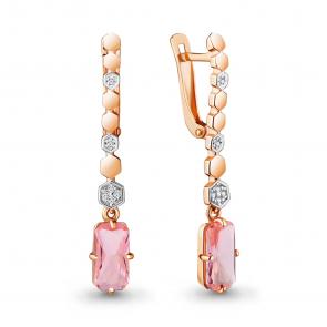 Серьги из золочёного серебра AQUAMARINE с фианитом и морганитом А4716790А-пк фото