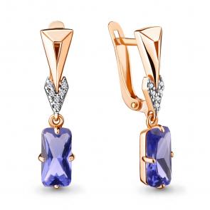Серьги из золочёного серебра AQUAMARINE с фианитом и танзанитом А47168603А-п фото