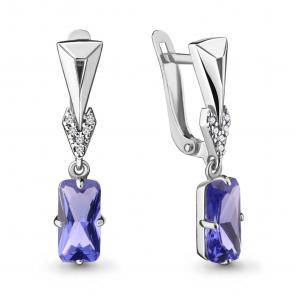 Серебряные серьги AQUAMARINE с фианитом и танзанитом А47168603А фото