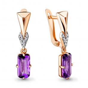 Серьги из золочёного серебра AQUAMARINE с фианитом и аметистом А4716884А-п фото