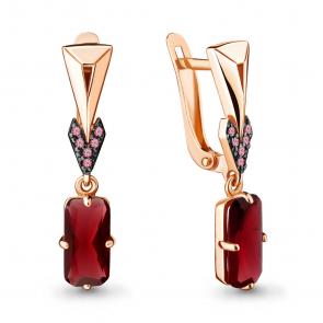 Серьги из золочёного серебра AQUAMARINE с гранатом и ювелирным кристаллом А4716885В-п фото
