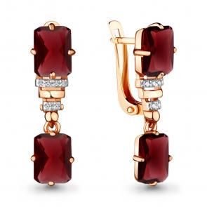 Серьги из золочёного серебра AQUAMARINE с фианитом и гранатом А4716985А-п фото