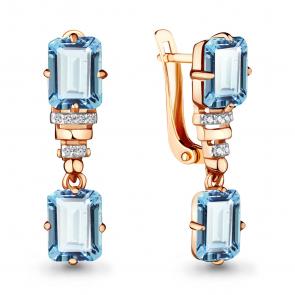 Серьги из золочёного серебра AQUAMARINE с фианитом и турмалином А4716988А-п фото