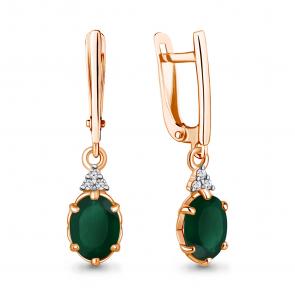 Длинные серьги из золочёного серебра Аквамарин с фианитом и агатом А4717209А-п фото