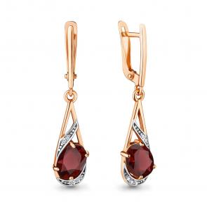 Серьги из золочёного серебра AQUAMARINE с фианитом и гранатом А4717403А-п фото