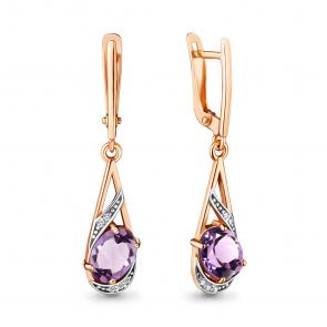 Серьги из золочёного серебра AQUAMARINE с фианитом и аметистом А4717404А-п фото