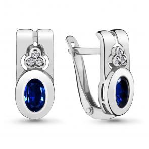 Серебряные серьги AQUAMARINE с фианитом и гидротермальным сапфиром А47188АБ фото