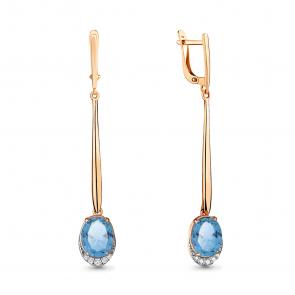 Серьги из золочёного серебра AQUAMARINE с фианитом и турмалином А4720288А-пк фото