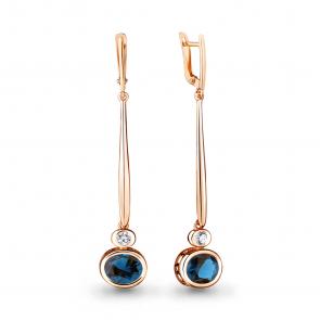 Серьги из золочёного серебра AQUAMARINE с фианитом и Лондон топазом А4720393А-п фото