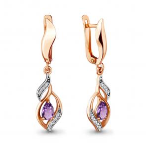 Серьги из золочёного серебра AQUAMARINE с фианитом и аметистом А4721604А-пк фото