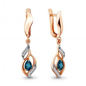 Серьги из золочёного серебра AQUAMARINE с фианитом и Лондон топазом А4721608А-пк фото