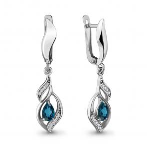 Серебряные серьги AQUAMARINE с фианитом и Лондон топазом А4721608А фото