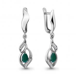 Серебряные серьги AQUAMARINE с фианитом и агатом А4721609А фото