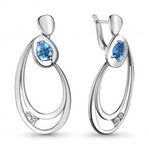 Серебряные серьги AQUAMARINE с топазом и фианитом А4722005 фото
