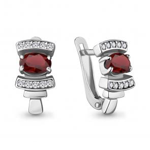 Серебряные серьги AQUAMARINE с фианитом и гранатом А4723203А фото
