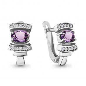 Серебряные серьги AQUAMARINE с фианитом и аметистом А4723204А фото