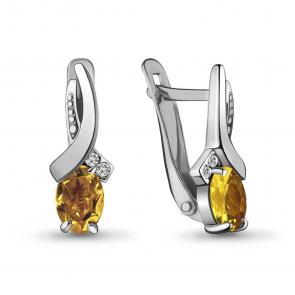 Серебряные серьги AQUAMARINE с фианитом и цитрином А4723506А фото