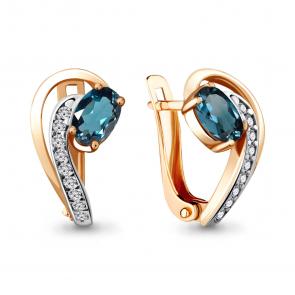 Серьги из золочёного серебра AQUAMARINE с фианитом и Лондон топазом А4723708А-п фото