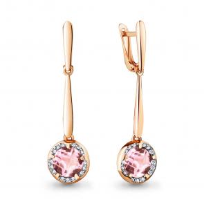 Серьги из золочёного серебра AQUAMARINE с фианитом и морганитом А4724190А-п фото