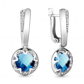 Серебряные серьги AQUAMARINE с фианитом и турмалином А4724288А фото