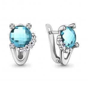 Серебряные серьги AQUAMARINE с фианитом и турмалином А4725088А фото