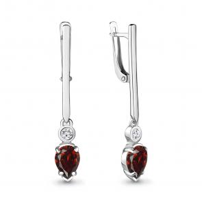 Серебряные серьги AQUAMARINE с фианитом и гранатом А4725403А фото