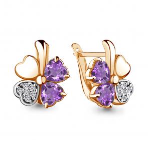 Серьги из золочёного серебра AQUAMARINE с фианитом и аметистом А4726104А-п фото
