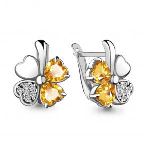 Серебряные серьги AQUAMARINE с фианитом и цитрином А4726106А фото