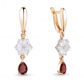 Серьги из золочёного серебра AQUAMARINE с фианитом, гранатом и перламутром А4730703А-п фото