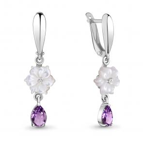 Серебряные серьги AQUAMARINE с фианитом, аметистом и перламутром А4730704А фото