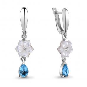 Серебряные серьги AQUAMARINE с топазом, фианитом и перламутром А4730705А фото