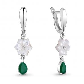 Серебряные серьги AQUAMARINE с фианитом, агатом и перламутром А4730709А фото