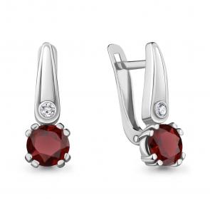 Серебряные серьги AQUAMARINE с фианитом и гранатом А4731603А фото