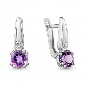 Серебряные серьги AQUAMARINE с фианитом и аметистом А4731604А фото