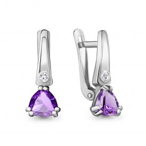 Серебряные серьги AQUAMARINE с фианитом и аметистом А4731804А фото